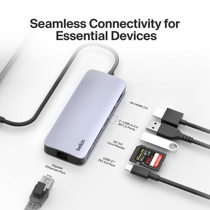 Belkin CONNECT USB-C 6 en 1 Hub USB 3.2 Gen 1 HDMI 4K 60Hz Ethernet Gigabit