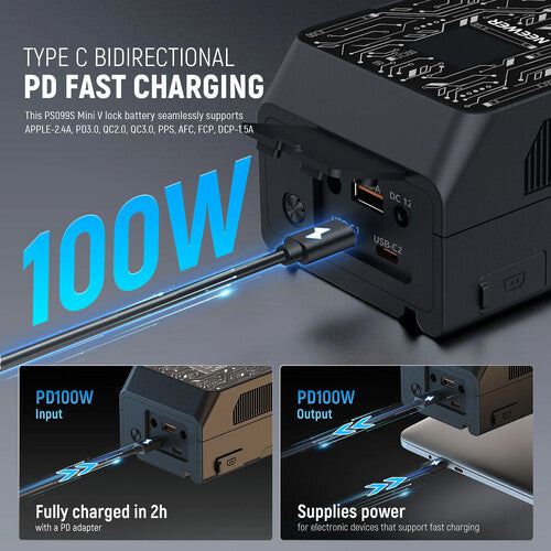 Neewer PS099S Batería Mini 99Wh 6800mAh V-Mount con Control App Bluetooth
