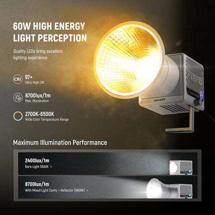Neewer HS60C Pro RGB LED Monolight Luz Mixta 8700 Lux 2700-6500K