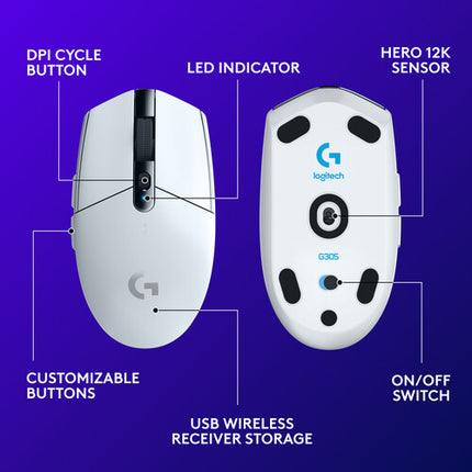 Logitech G G305 LIGHTSPEED Ratón Inalámbrico Blanco 12000 dpi 250 Horas Batería