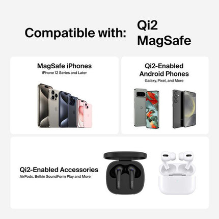 Belkin Qi2 15W Cargador Inalámbrico Magnético con Base y Soporte Negro