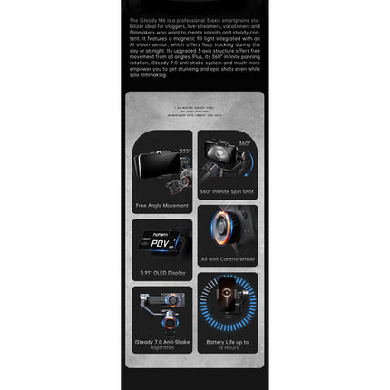 Hohem iSteady M6 Estabilizador Smartphone 3 Ejes Carga 400g Pantalla