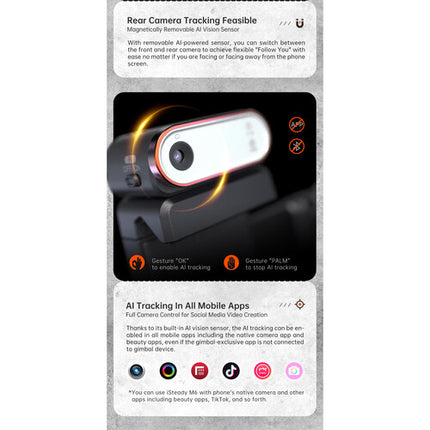 Hohem iSteady M6 estabilizador smartphone 3 ejes sensor AI luz LED portátil