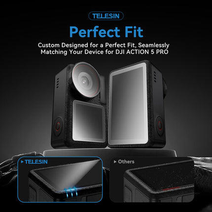 TELESIN Kit de película templada 9H para DJI Osmo Action 5 Pro protección pantalla y lente