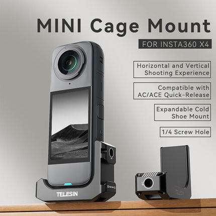 TELESIN L-Shape Mini Jaula Metal para Insta360 X4 con Montura Fría