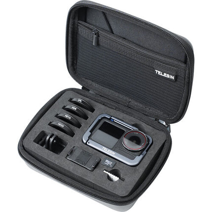 TELESIN Estuche resistente para DJI Osmo Action 3/4/5 Pro Kit de cuero PU y doble capa