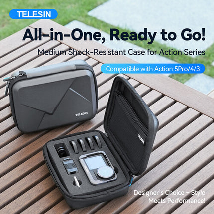 TELESIN Estuche resistente para DJI Osmo Action 3/4/5 Pro Kit de cuero PU y doble capa