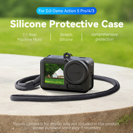 TELESIN Funda de Silicona Protectora para DJI Osmo Action 5 Pro 4 3 con Cubierta de Lente y Correa de Seguridad