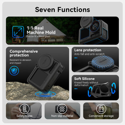 TELESIN Funda de Silicona Protectora para DJI Osmo Action 5 Pro 4 3 con Cubierta de Lente y Correa de Seguridad