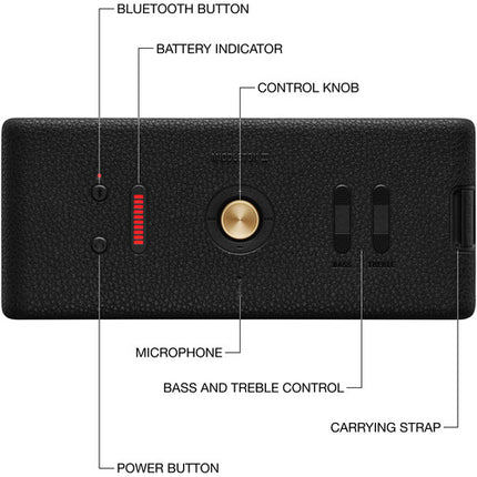 Marshall Middleton II Altavoz Bluetooth Portátil Negro y Latón 80W 30H batería con correa