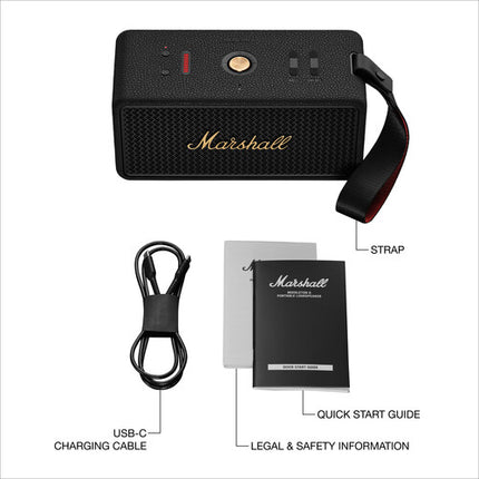 Marshall Middleton II Altavoz Bluetooth Portátil Negro y Latón 80W 30H batería con correa