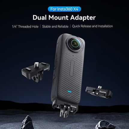 TELESIN Adaptador Doble para Insta360 X4 con Montura 1/4"-20 y Silicona