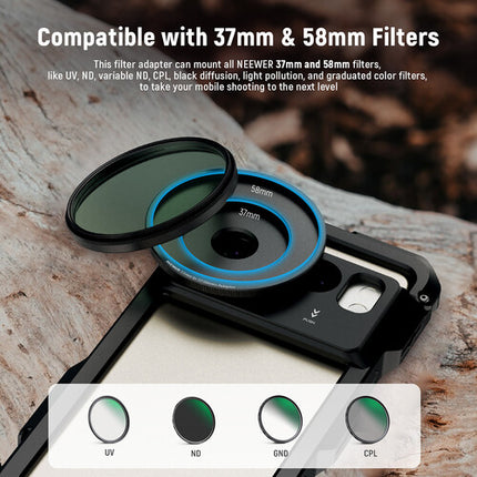 Neewer PA061 Adaptador de Anillo para Filtros de Lentes 17 a 58mm ligero y compacto