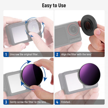 Neewer Filtro ND Variable para DJI Osmo Action 4 5 Pro VND8-VND32 3-5 Paradas Multicapa con Paño y Estuche