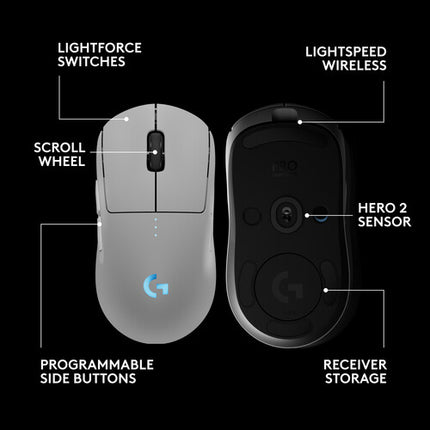 Logitech G PRO 2 LIGHTSPEED Ratón Inalámbrico Blanco 32000 DPI 1000 Hz