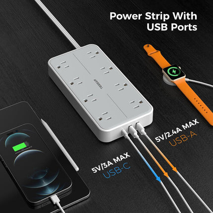 Tessan Protector Contra Sobretensiones con 8 Tomas 2 USB-A 1 USB-C y Cable de 6 Pies