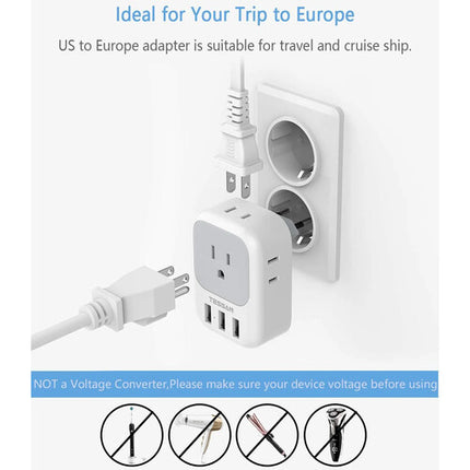 Tessan Adaptador de Enchufe Europeo con 4 Salidas 3 Puertos USB 250V 10A