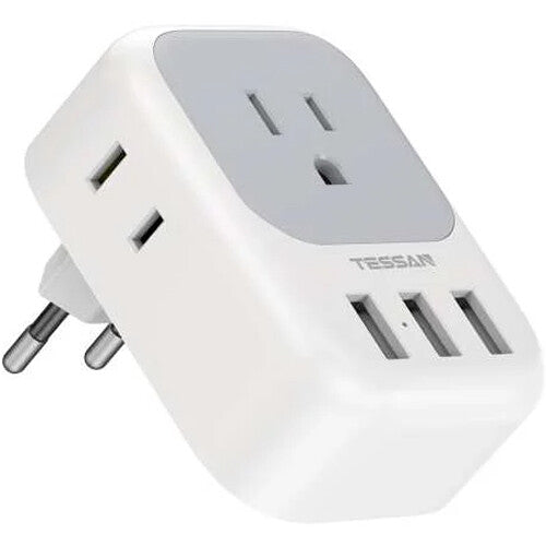 Tessan Adaptador de Enchufe Europeo con 4 Salidas 3 Puertos USB 250V 10A