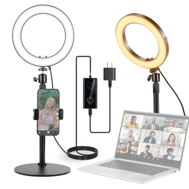 Neewer RH8B Luz de Anillo LED Bicolor 8" con Soporte Escritorio 2900-7000K 345 Lux PD Charger 25W