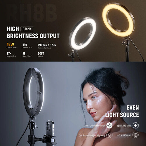 Neewer RH8B Luz de Anillo LED Bicolor 8" con Soporte Escritorio 2900-7000K 345 Lux PD Charger 25W