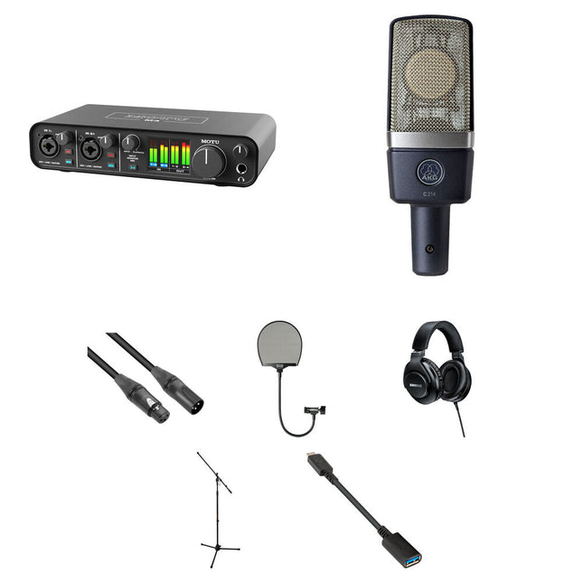 MOTU M4 Kit de Grabación Vocal con Interfaz 4x4 192kHz y Micrófono AKG C214