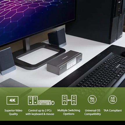 IOGEAR 2-Port 4K DisplayPort HDMI KVMP Switch con USB 3.0 Hub y Audio 7.1