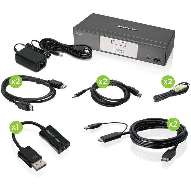 IOGEAR 2-Port 4K DisplayPort HDMI KVMP Switch con USB 3.0 Hub y Audio 7.1