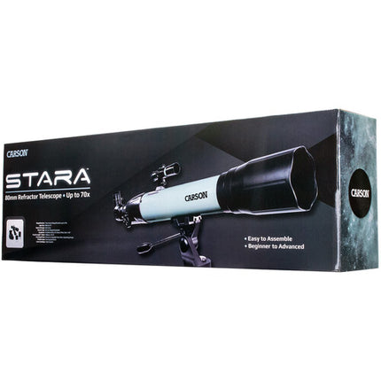 Carson Stara 80mm f8.8 Telescopio Refractor con adaptador para smartphone y filtro lunar verde