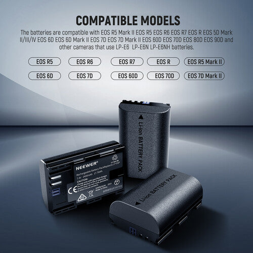 Neewer Kit Baterías LP-E6P 3 Celdas y Cargador USB LCD 3 Bahías