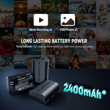 Neewer Kit Baterías LP-E6P 3 Celdas y Cargador USB LCD 3 Bahías