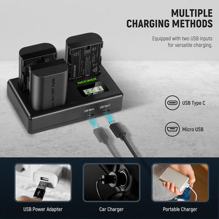 Neewer Kit Baterías LP-E6P 3 Celdas y Cargador USB LCD 3 Bahías