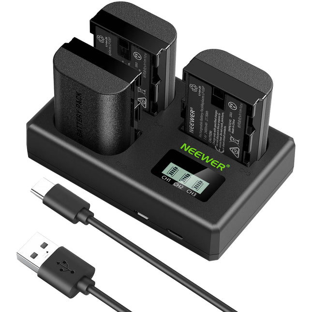 Neewer Kit Baterías LP-E6P 3 Celdas y Cargador USB LCD 3 Bahías