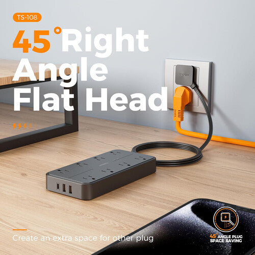 Tessan Protector de sobretensión 8 enchufes 2 USB-A 1 USB-C 1080J 15W USB