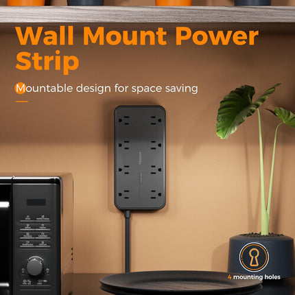 Tessan Protector de sobretensión 8 enchufes 2 USB-A 1 USB-C 1080J 15W USB