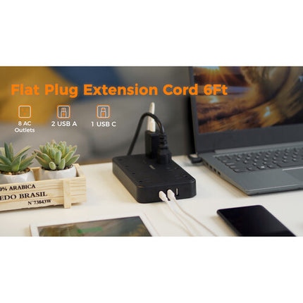 Tessan Protector de sobretensión 8 enchufes 2 USB-A 1 USB-C 1080J 15W USB