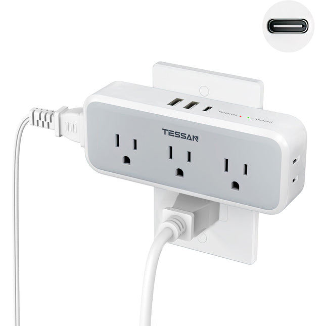Tessan Regleta Multipuerto con 4 Enchufes 2 USB-A y 1 USB-C 15W