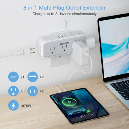 Tessan Regleta Multipuerto con 4 Enchufes 2 USB-A y 1 USB-C 15W
