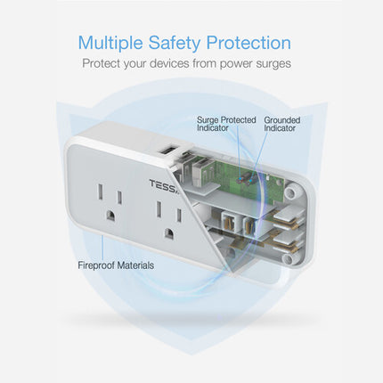 Tessan Regleta Multipuerto con 4 Enchufes 2 USB-A y 1 USB-C 15W