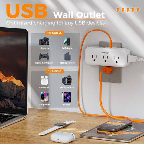 Tessan Extensión y Protector Sobretensión 5 Enchufes 3 USB Compacto