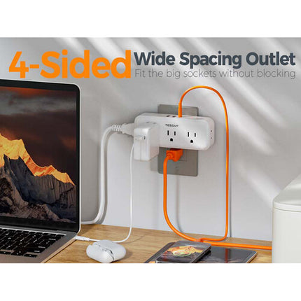 Tessan Extensión y Protector Sobretensión 5 Enchufes 3 USB Compacto