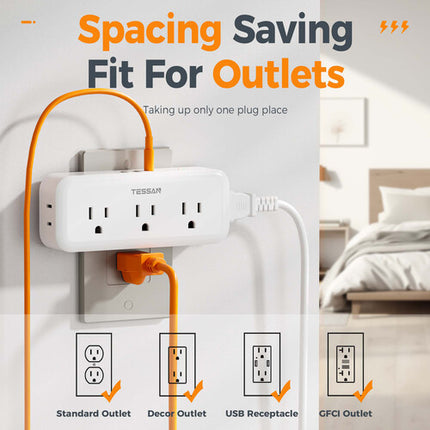 Tessan Extensión y Protector Sobretensión 5 Enchufes 3 USB Compacto