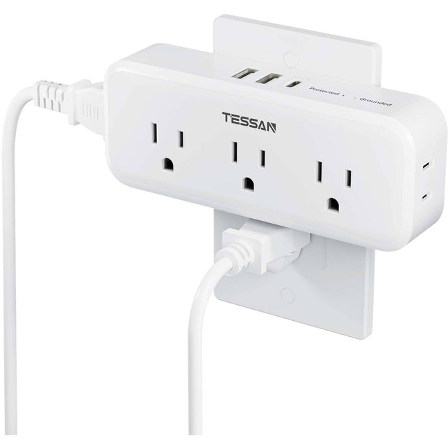 Tessan Extensión y Protector Sobretensión 5 Enchufes 3 USB Compacto