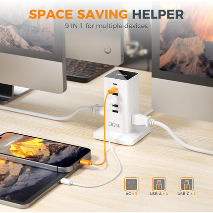 Tessan Estación de Carga Vertical 9 en 1 30W 1250W Blanca USB AC