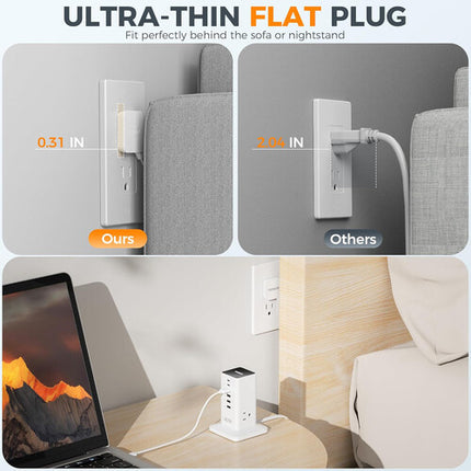 Tessan Estación de Carga Vertical 9 en 1 30W 1250W Blanca USB AC