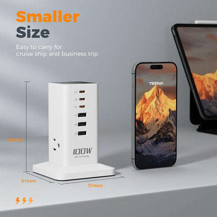 Tessan 9 en 1 100W Estación de Carga Vertical USB y AC Blanca 9 Puertos