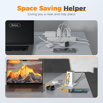 Tessan 9 en 1 100W Estación de Carga Vertical USB y AC Blanca 9 Puertos