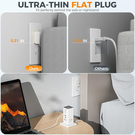 Tessan 9 en 1 100W Estación de Carga Vertical USB y AC Blanca 9 Puertos