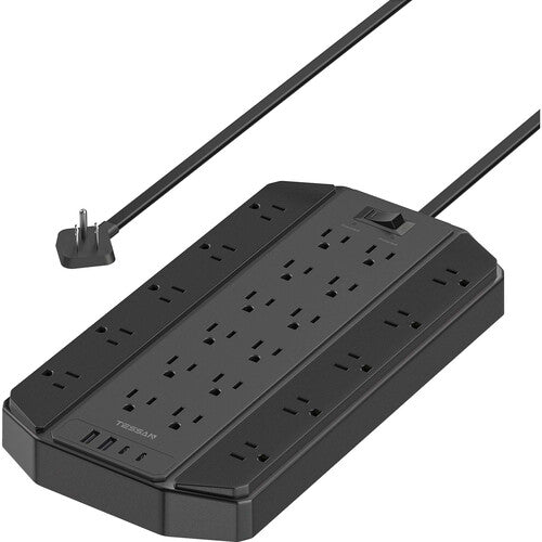 Tessan Protector de Sobretensión 22 Tomas 2 USB-A 2 USB-C 4000 Joules 6ft Negro
