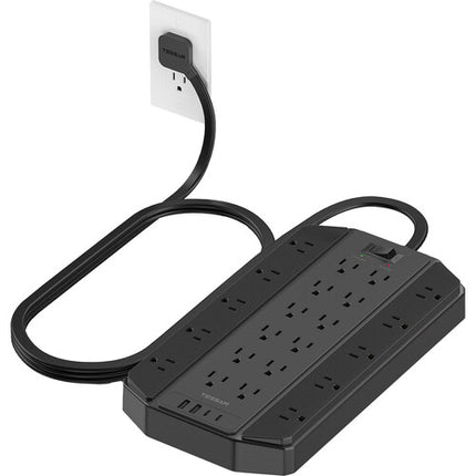 Tessan Protector de Sobretensión 22 Tomas 2 USB-A 2 USB-C 4000 Joules 6ft Negro