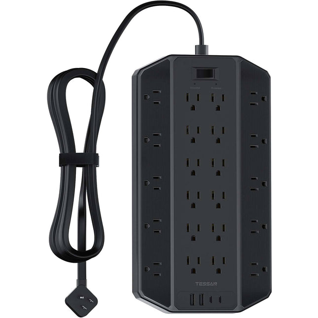 Tessan Protector de Sobretensión 22 Enchufes 2 USB-A 2 USB-C 4000 Joules Cable 10 Pies